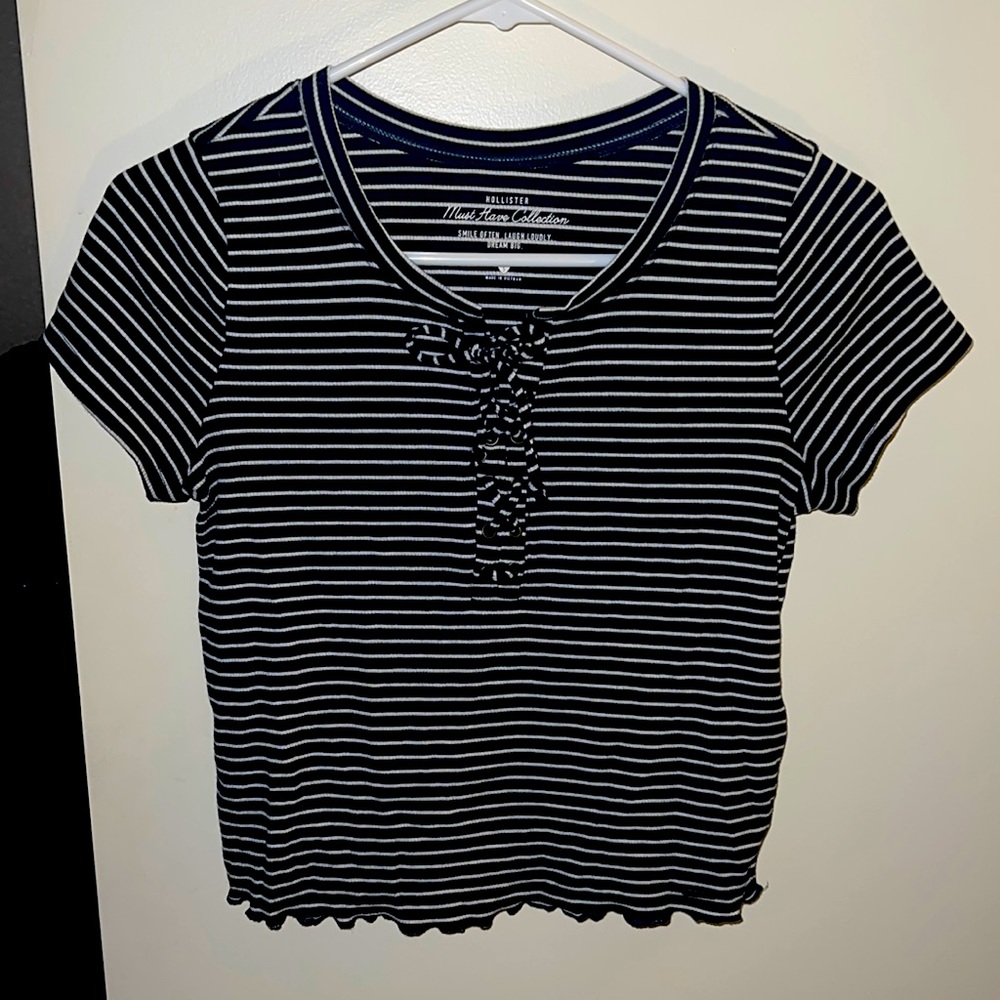 Navy Blue & White stripped Hollister crop top